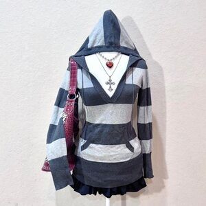 Striped Gray and Black Hooded Sweater